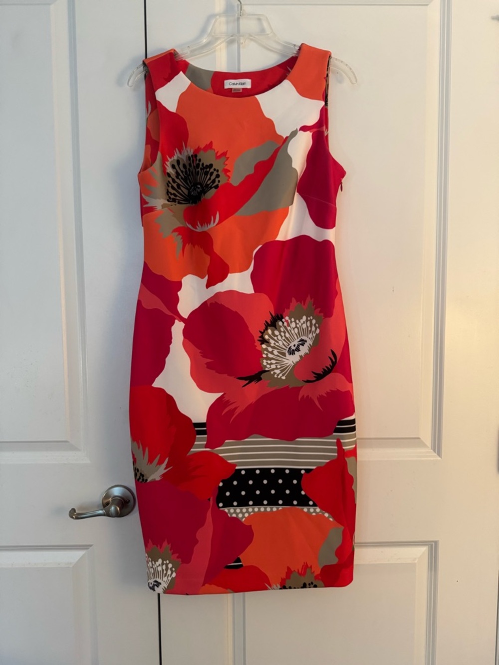 Calvin Klein Red and Orange Floral Sheath Dress size 8